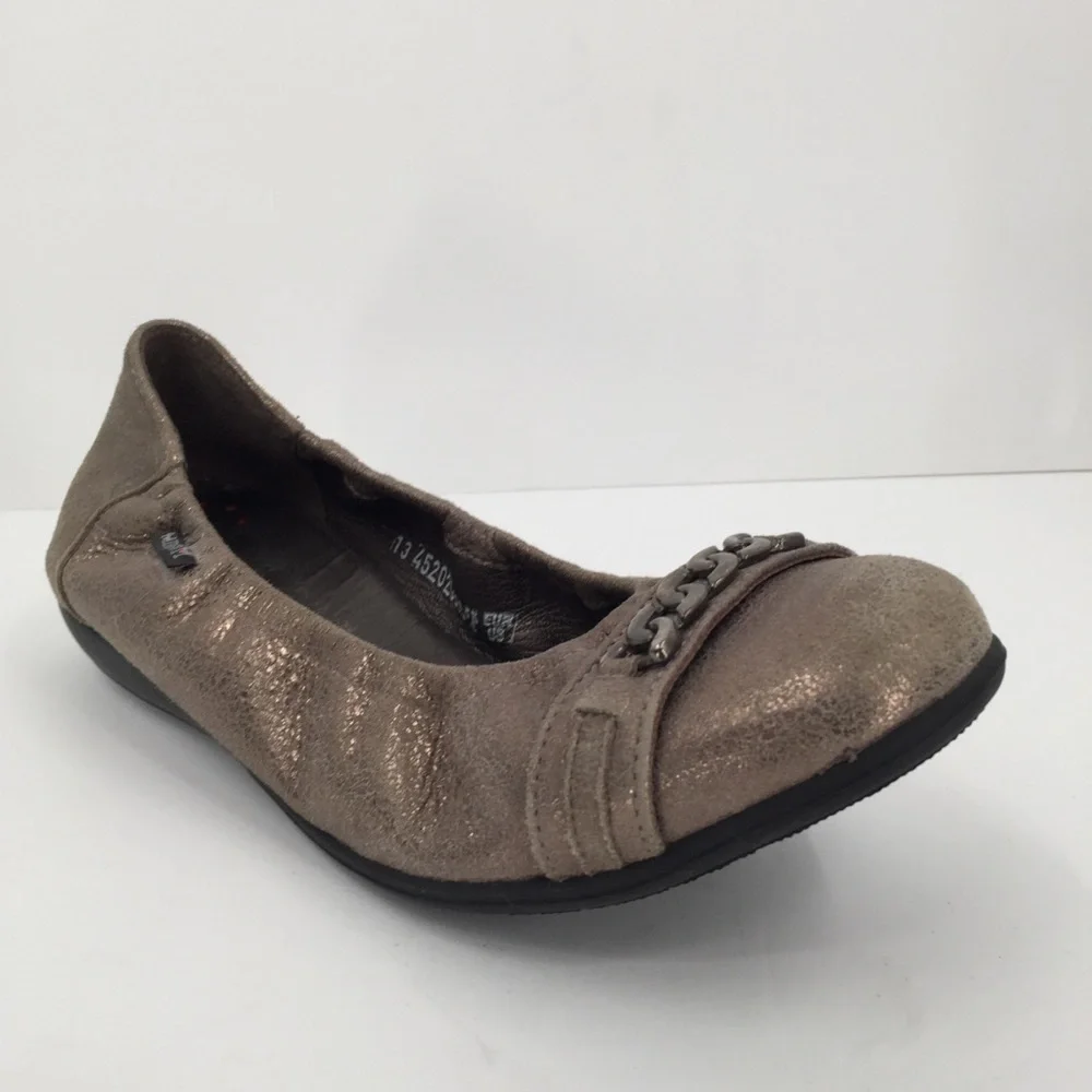 Mephisto Alison shoe crackle leather ballet flat comfort bronze chain 8
